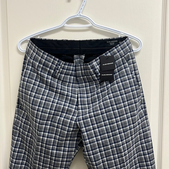 NWT Club Monaco Men’s Plaid Slim Fit Sutton Trouser | Size 29W Navy Mix - Picture 2 of 7